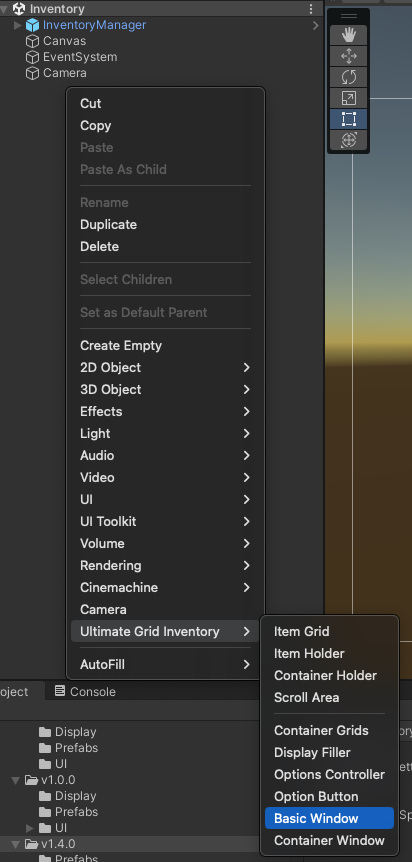 Showing the Basic Window UGI Menu