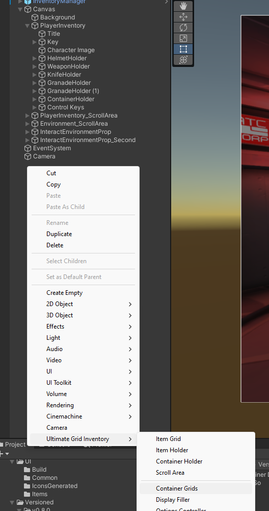 Creating the Container Grids via UGI Menu