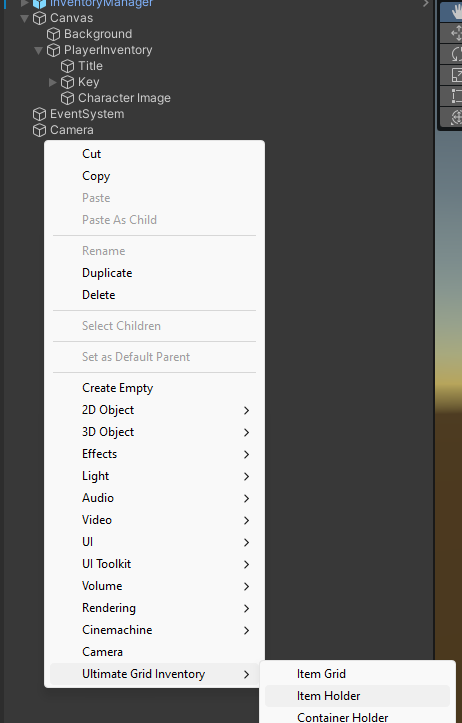 Item Holder Menu Option