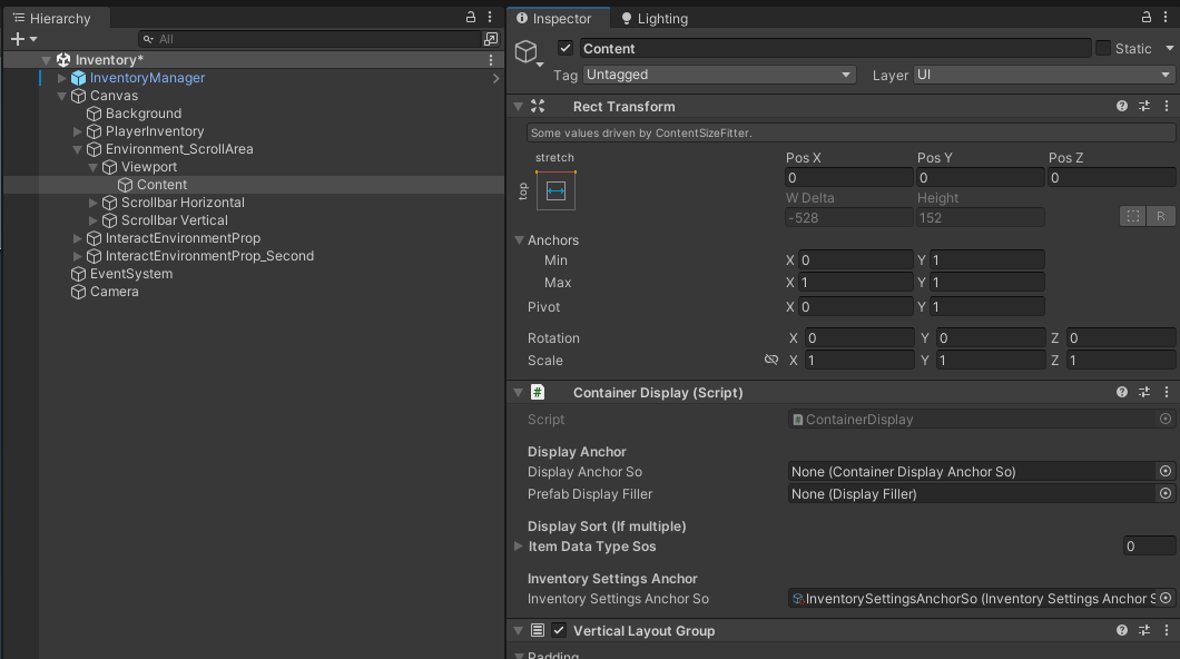 Container Display Component on Content