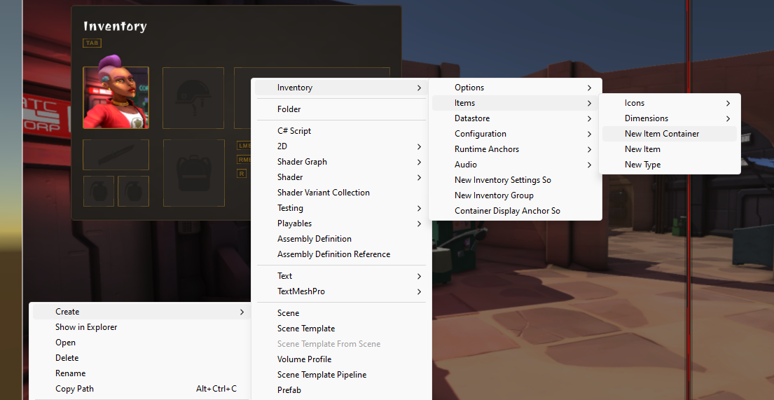 Creating an Item Container through UGI Menu