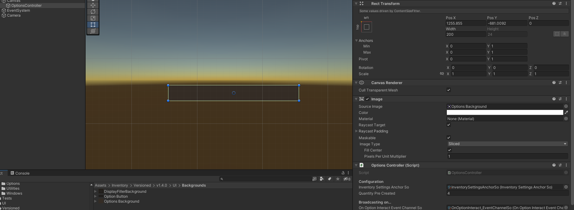 Referencing the Options Controller background