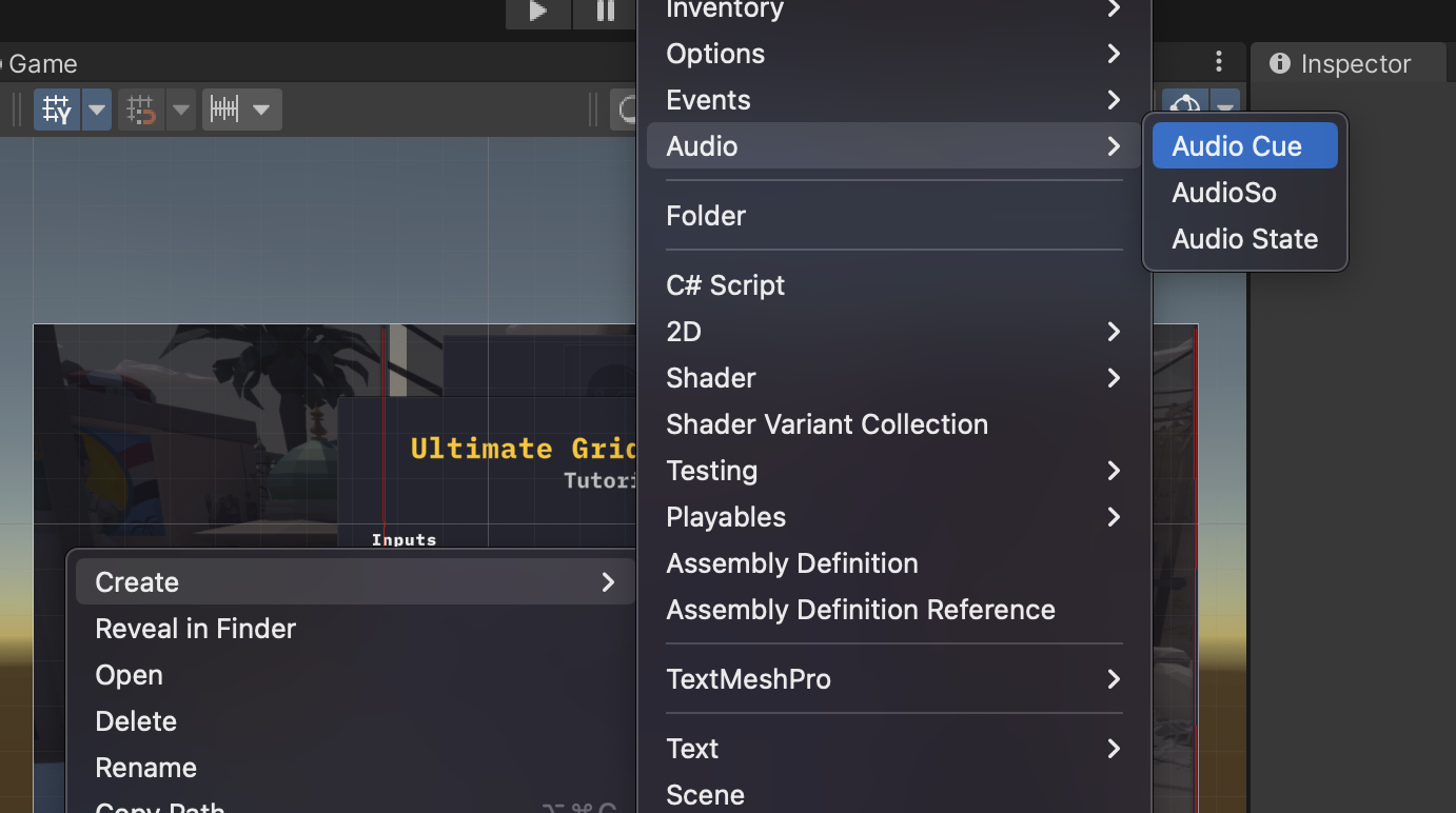 Creating Audio Cue So in the Unity Editor