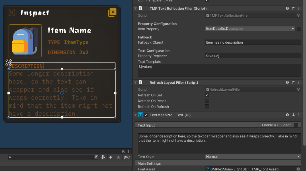 Showing the description filler with refresh layout