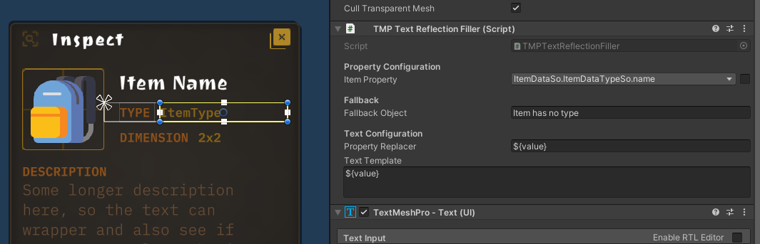 Showing filler for item type