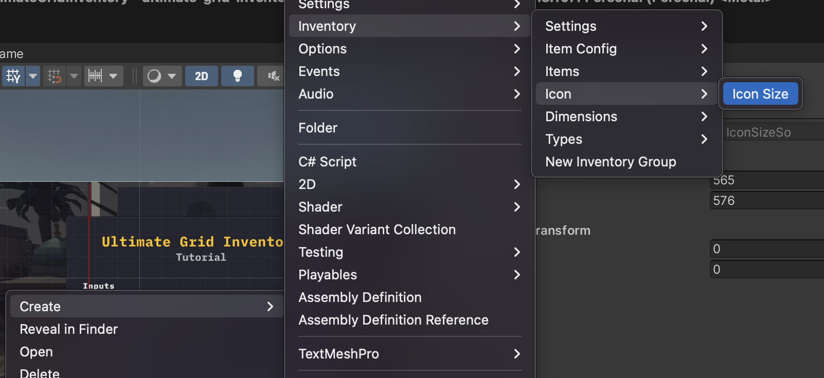 Creating Icon Size using the Unity creation file system