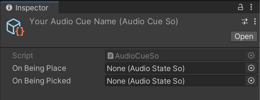 Configuring the Audio Cue So file in the Unity Editor