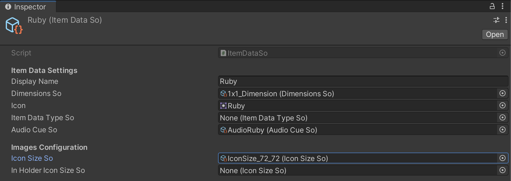 Setting Item Data SO with Icon Size