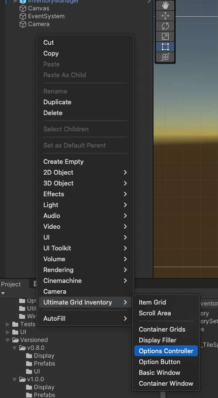 The UGI Menu for Options Controller